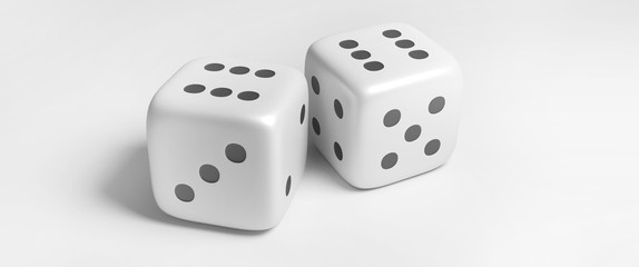 two dices 3d render number 6 dice