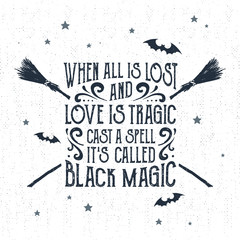 Hand drawn Halloween label with textured crossed brooms vector illustration and 