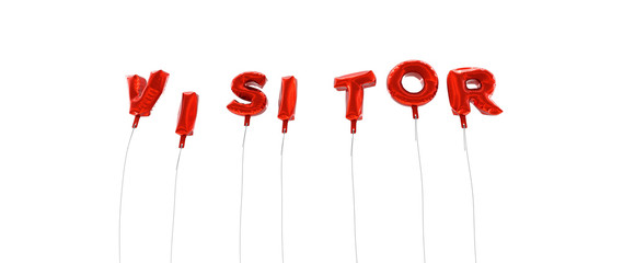 VISITOR - word made from red foil balloons - 3D rendered.  Can be used for an online banner ad or a print postcard.