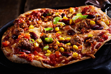 Delicious traditional Tex-Mex tortilla pizza