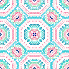 The geometrical pattern tile. Bright pink, blue pattern.Tribal texture. Vector.