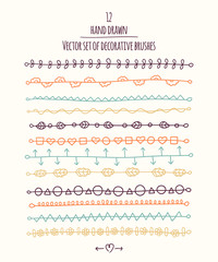 Set of decorative hand drawn border. Vector decorative brushes. Tapes.