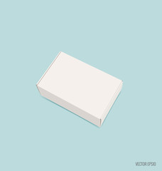 Blank white box mock up on blue background. Vector illustration.