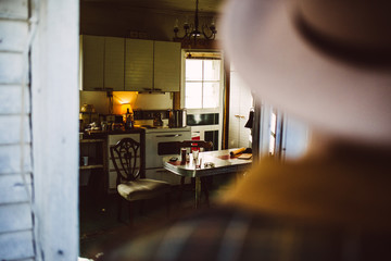 Vintage look into a cabin in the woods