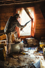 Hunters mood in an abandonned house