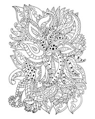 Hand drawn zentangle flowers and leaves