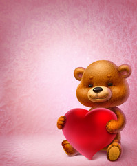  teddy bear and heart on a pink background