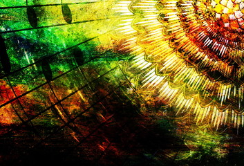 detail of solar mandala amids music notes in space symboliting music inspiration.