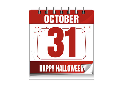 Halloween wall calendar. Holiday date. 31th October. Halloween illustration isolated on white background
