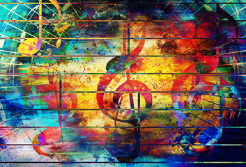beautiful abstract colorful collage with music notes and the violin clef.