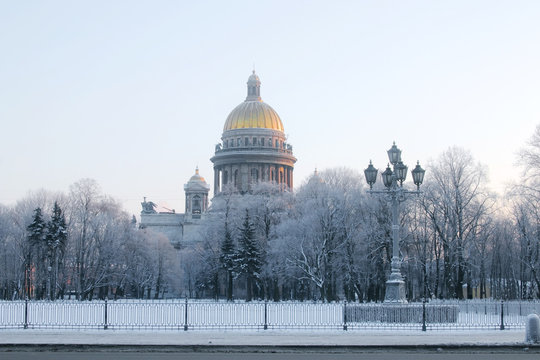 Saint-Petresburg.Russia. View of St. Isaac's Cathedral in winter