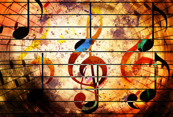 abstract set of music clefs and lines with notes, music theme graphic collage.