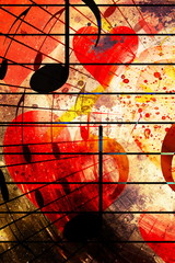 beautiful collage with hearts and music notes, symbolizining the love to music.