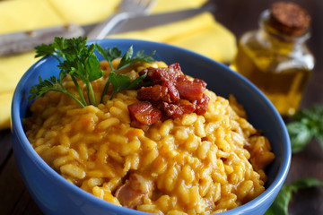 Risotto with a pumpkin and bacon