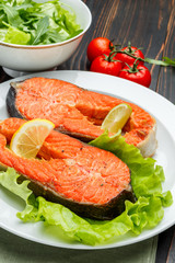 Crispy roasted salmon steak