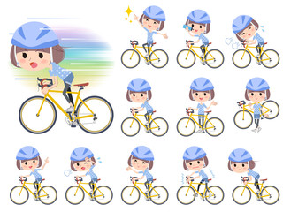Mash hair blue wear women ride on rode bicycle
