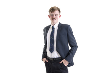 business, people and office concept - happy smiling businessman