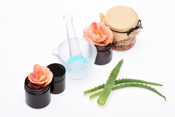 Cosmetic tools on white background