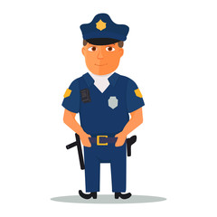 Cartoon policeman character on white background. Vector
