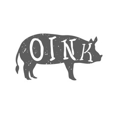 Pig Silhouette with Oink Text. Vector