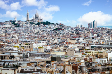 Paris  aerial view from Pompidou Centre. Sacre-Coeur in the background.