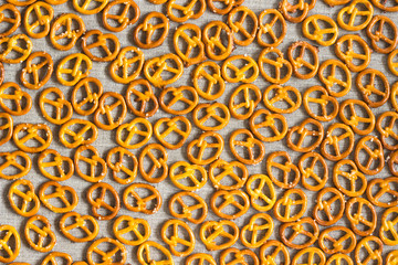 Figured cookies on sacking. top view