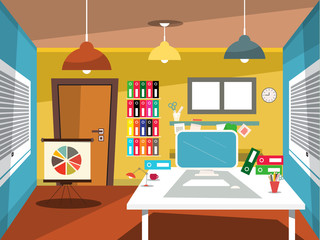 Fototapeta premium Empty Office Room. Vector Studying Room Cartoon.