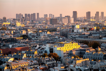 Aerial view of Paris, France. Rooftops and architecture.