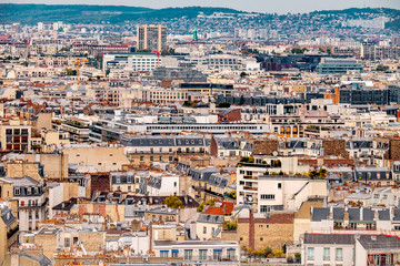 Aerial view of Paris, France. Rooftops and architecture.