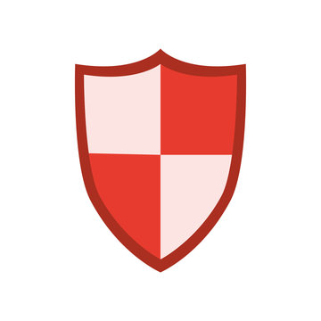 red and white security shield icon. safety insignia. vector illustration