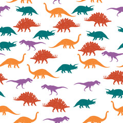 Colorful Dinosaurus Seamles Pattern Background. Vector