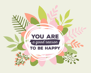 Vector illustration of floral template with beautiful leaves, fr