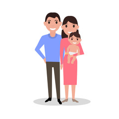 Cartoon dear happy family parents and newborn baby