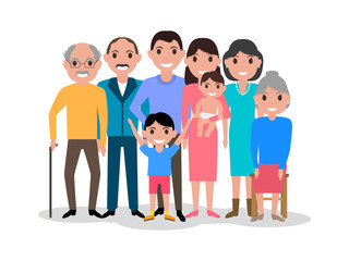 Fototapeta premium Cartoon happy family. Big lovely family portrait