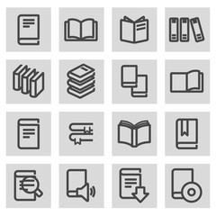 Vector black line book icons set