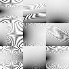 Simple black and white, wavy lines background set.