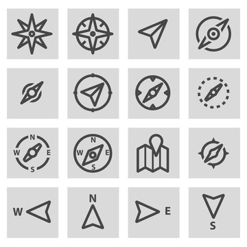 Vector black line compass icons set