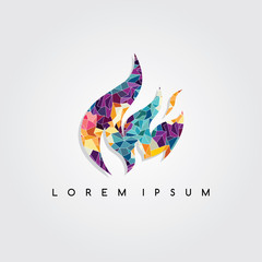 Abstract fire flame logo colorful triangle geometrical