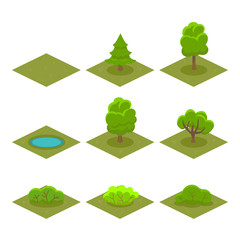 Set of Trees and Bushes Isometric Style for Game. Vector