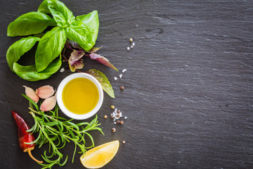 Selection of fresh herbs and spices