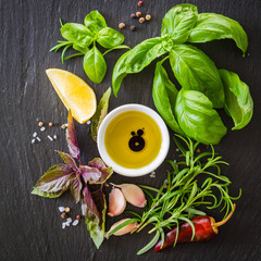 Selection of fresh herbs and spices