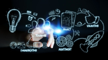 Businessman tocuhing manuscript project presentation