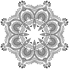 Vector henna tatoo mandala. Mehndi style.Decorative pattern in oriental style. Coloring book page.
