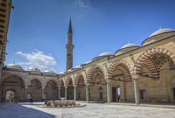 Minaret inner courtyard of Uc Serefeli Mosque, Edirne, Turkey