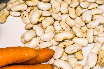Local autumn vegetables on a white table