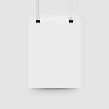 Poster paper mockup. Vector blank billboard hanging