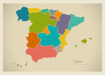 Spain map artwork color illustration
