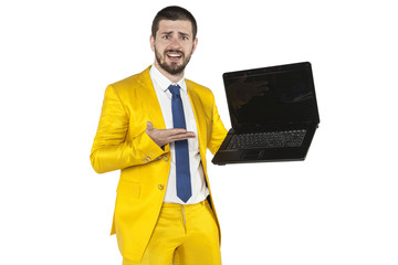businessman presents equipment to the company