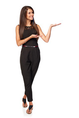 Business woman showing blank copy space