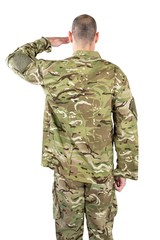 Rear view of soldier saluting